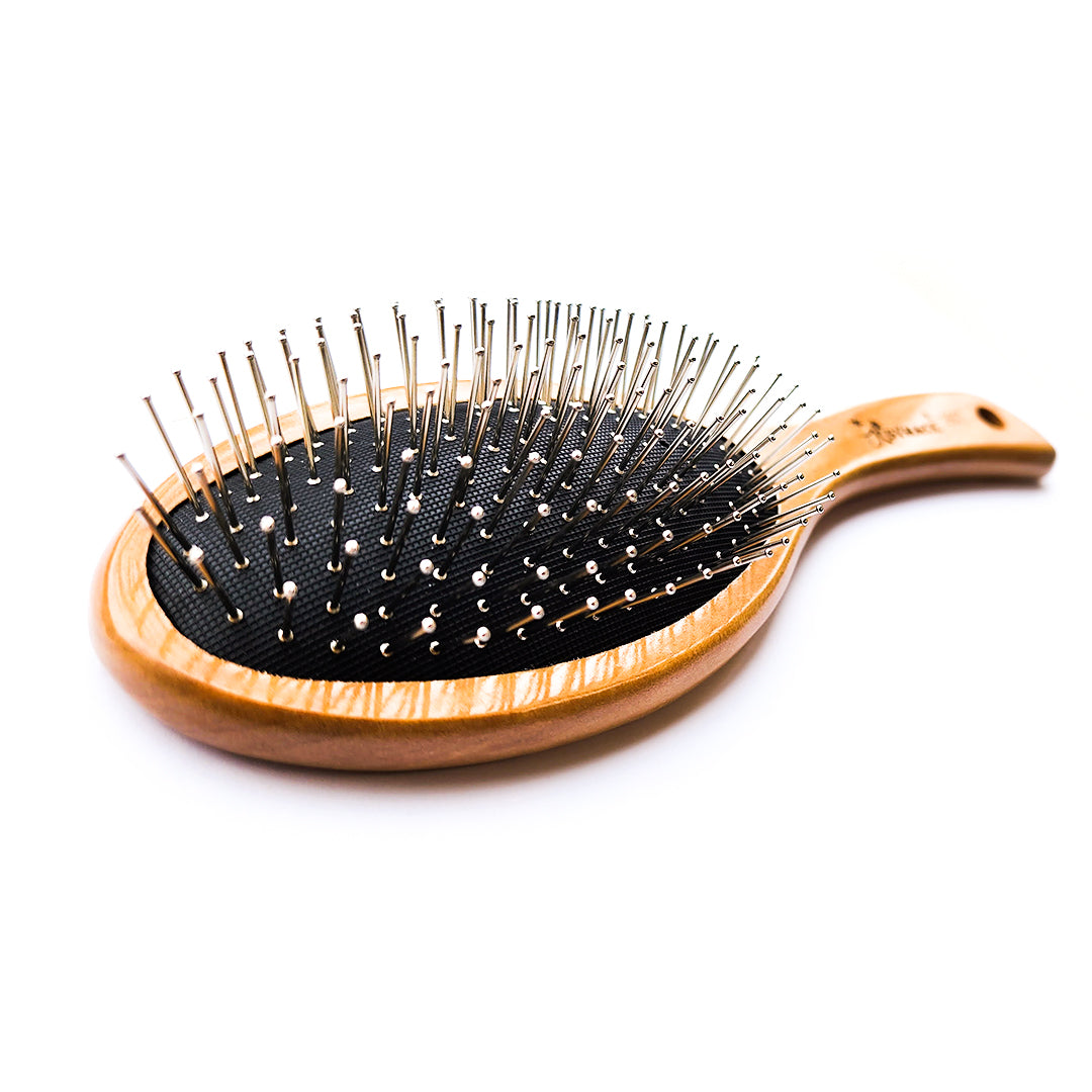 Bamboo Hair Brush - Round-tip metal bristles