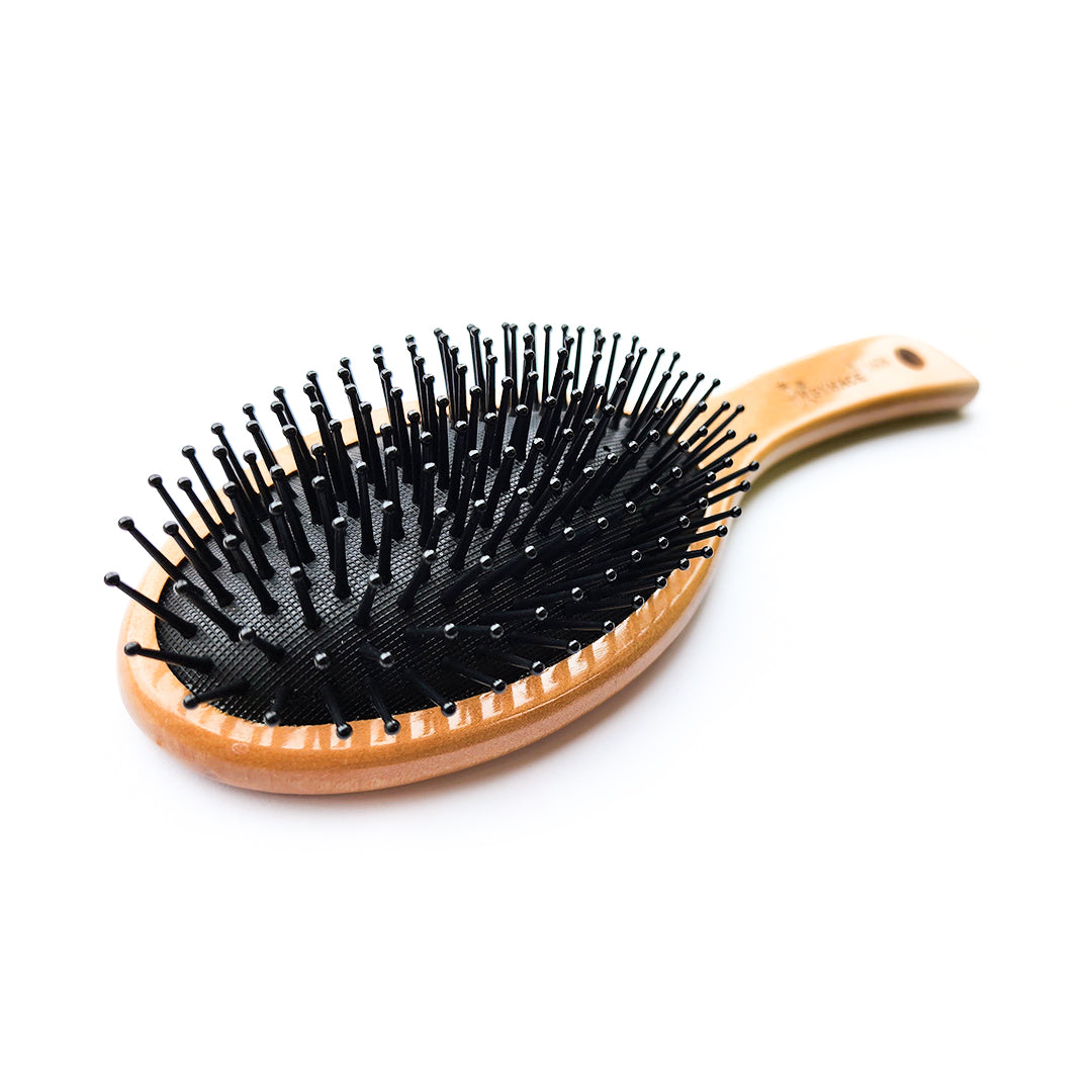 Bamboo Hair Brush - Round-tip coated rubber bristles