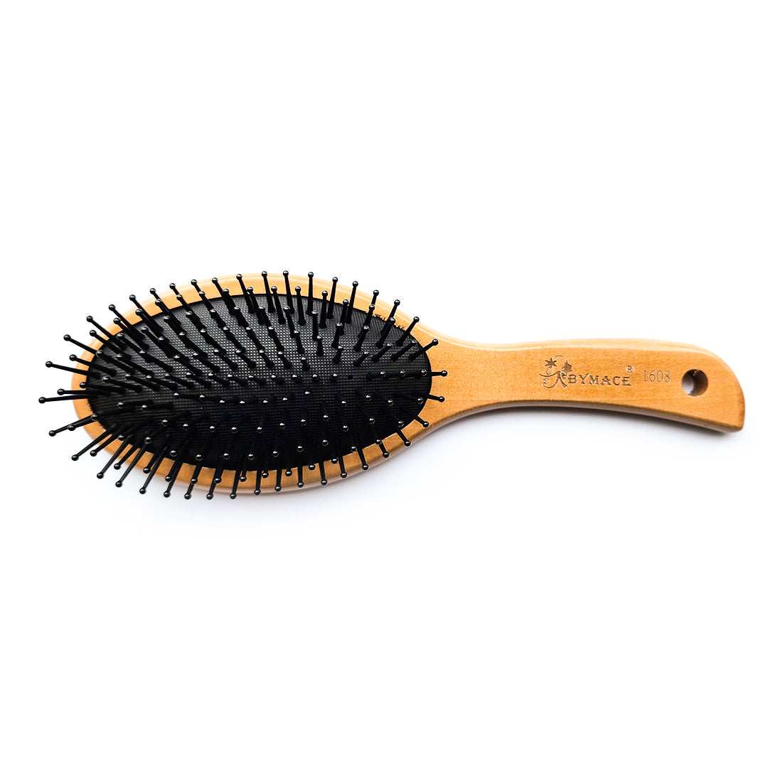 Bamboo Hair Brush - Round-tip coated rubber bristles